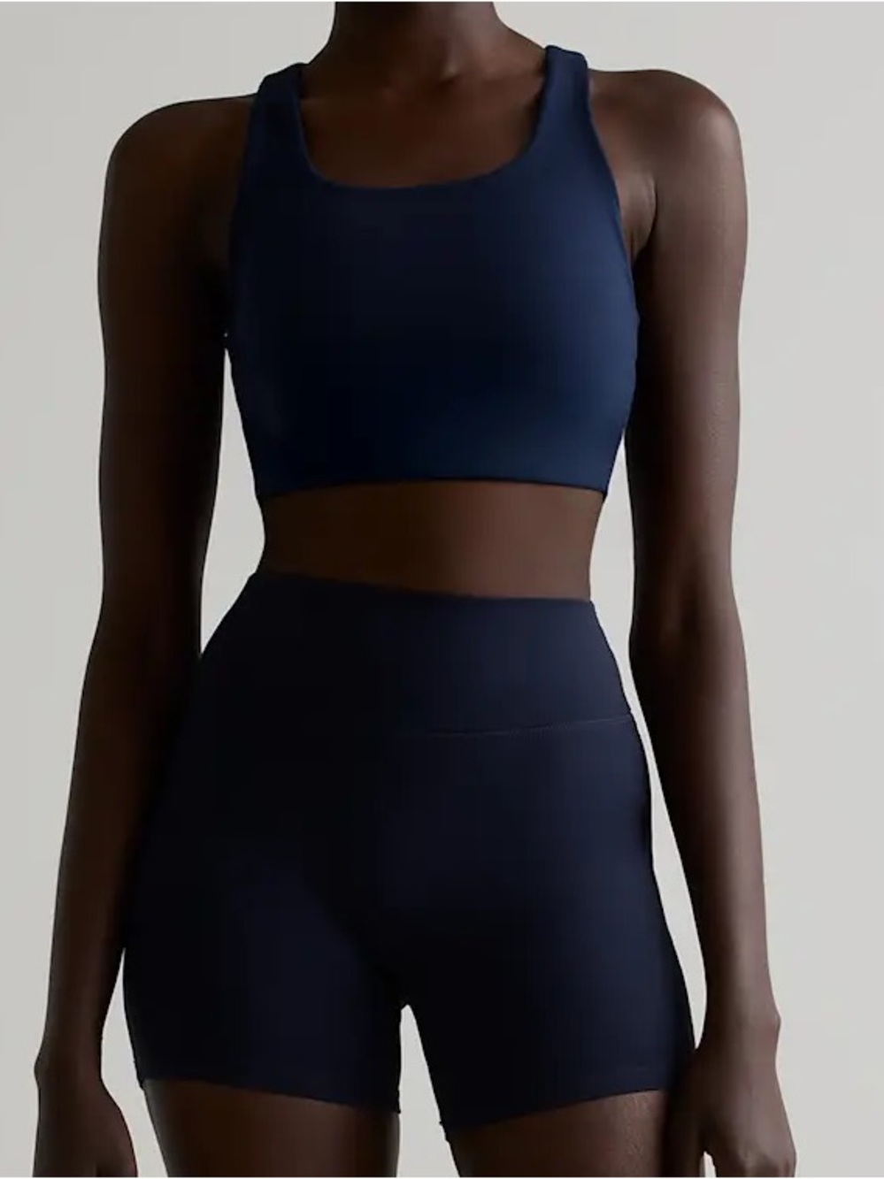 Quince NWT Set Ultra-Form Bike Shorts High-Neck Cropped Tank Deep Navy Small
